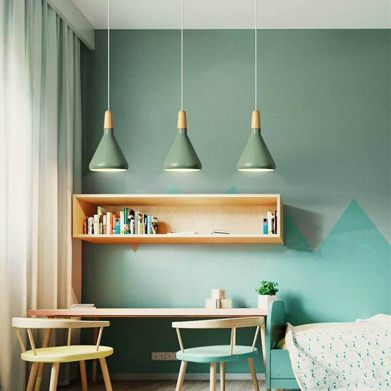 Pendant Light Aluminium Wood E27 White Dining Room Kitchen Island Scandinavian Ceiling Lighting | Thomler