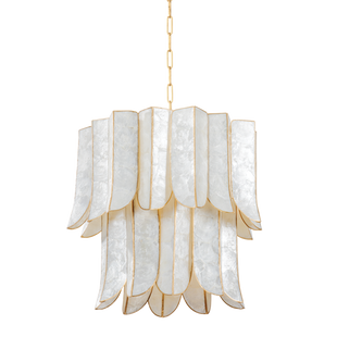 Tiered Shell Chandelier with Cascading Panels in Antique Gold 7-Light Fixture for Living & Dining Room | Thomler