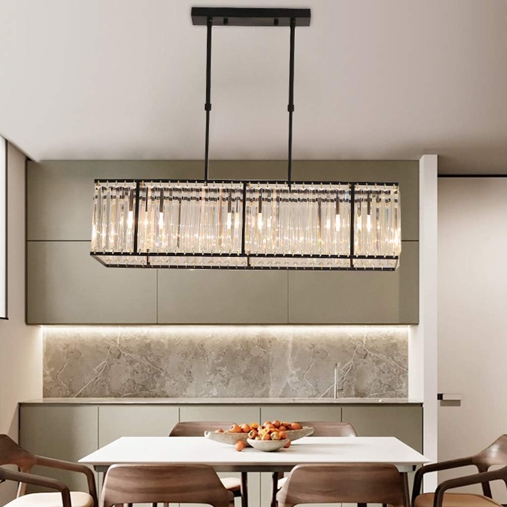 Rectangular Hanging Chandelier with Glass Gem Details for Dining Room & Island | Thomler