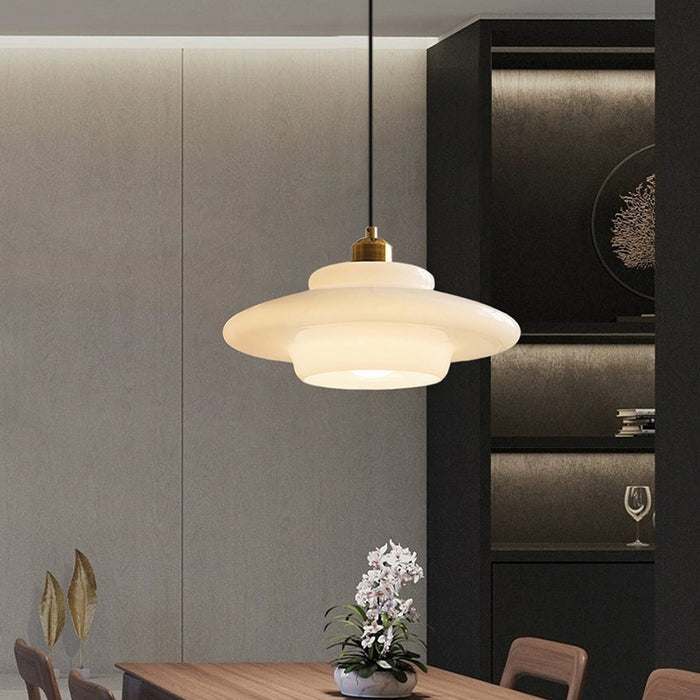Pendant Light Glass 30.0 cm Milky White Dining Room Kitchen Island Hanging Ceiling Lamp Adjustable Cable Brass Finish | Thomler