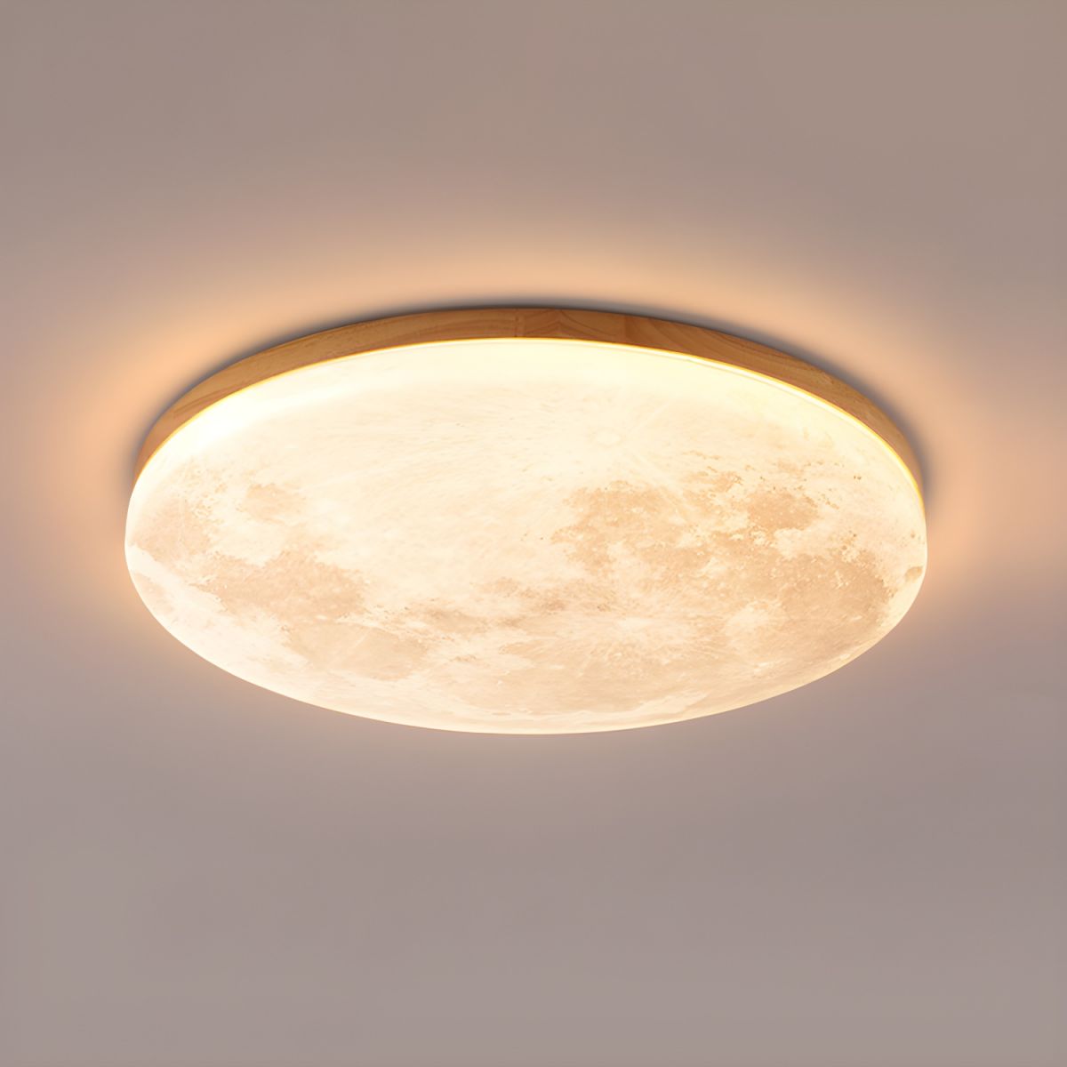 Ceiling Lamp Wood Acrylic 48.0 cm Moon Design Bedroom Living Room Flush Mount Ambient LED Light | Thomler