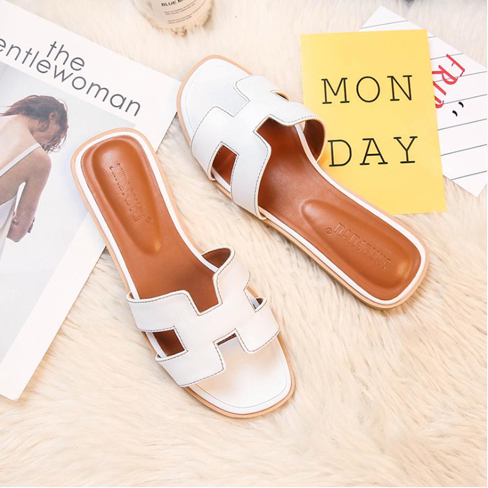 Women's Slip-On Sandals Flat Synthetic Leather Slide Slippers White Black Brown Pink Gold for Summer Beach Casual Everyday | Thomler