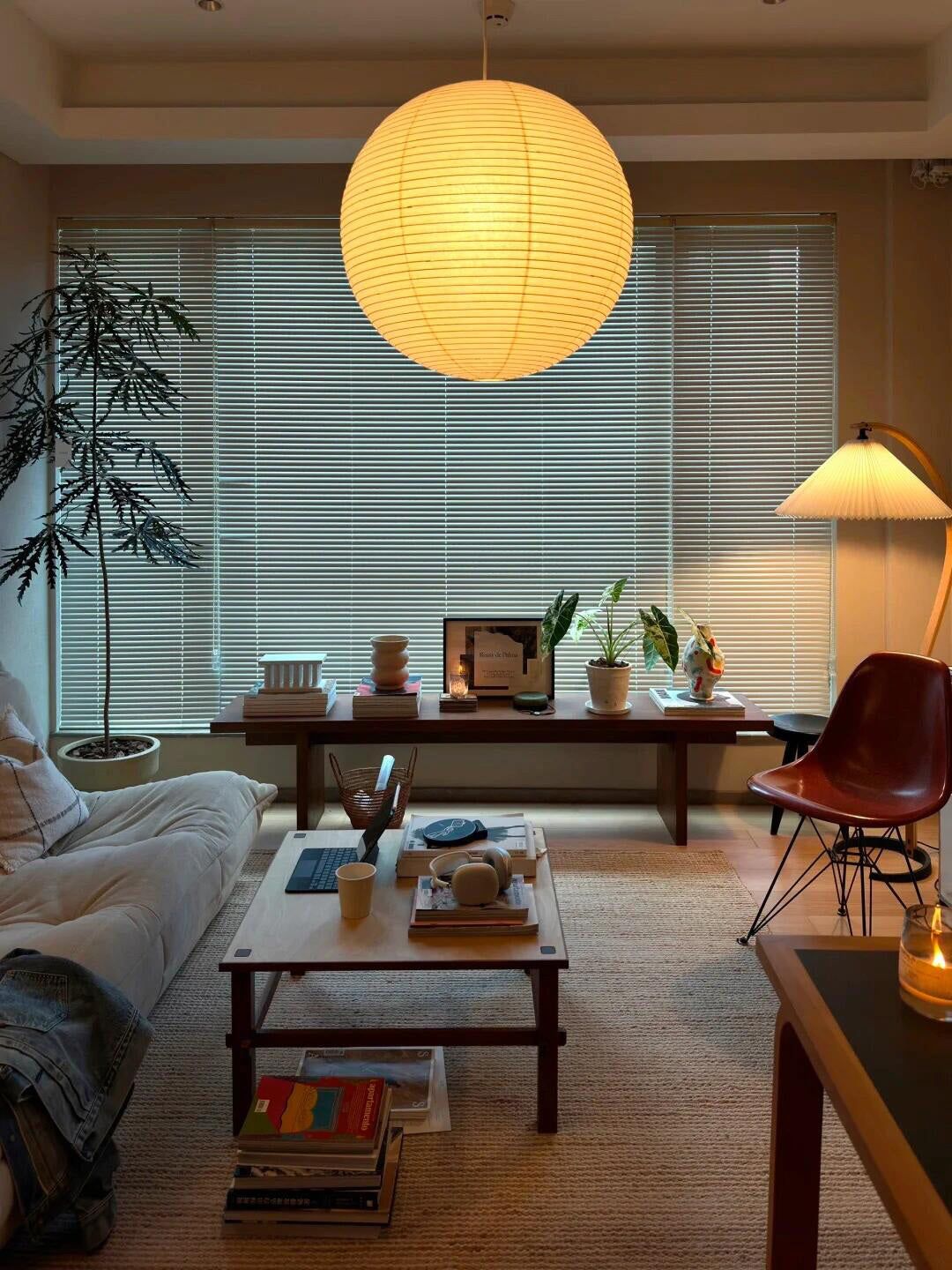 Pendant Lamp Mulberry Paper 15.7 in Adjustable Indoor Ceiling Lighting Modern Dining Room Kitchen Island Hanging Light | Thomler