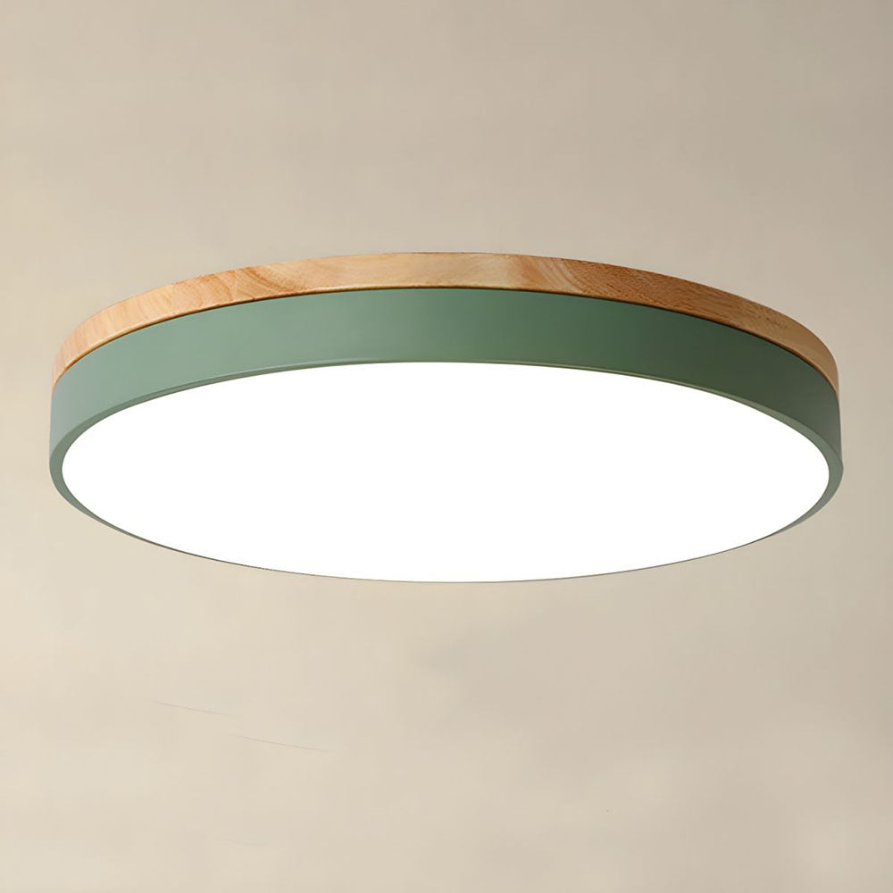 Round Wood Flush Mount LED Ceiling Light 3-Color Dimmable Scandinavian Style for Living Room Bedroom Kitchen | Thomler
