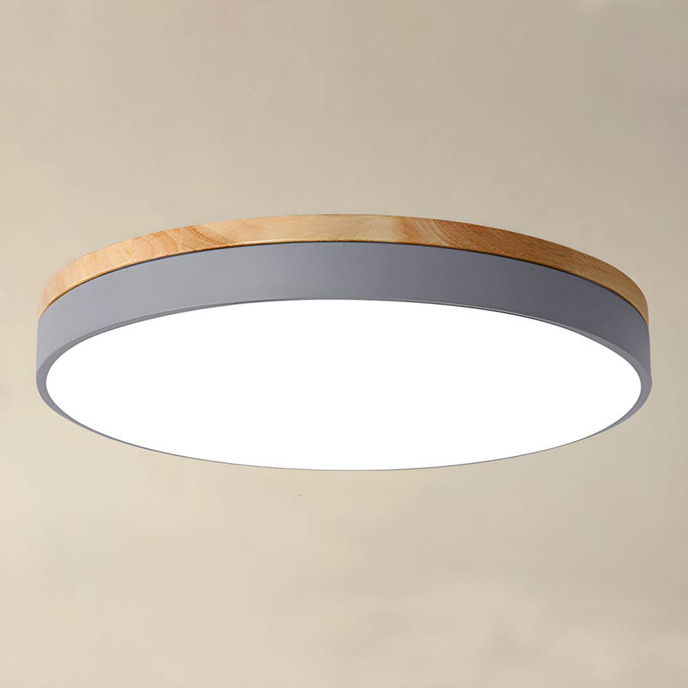 Round Wood Flush Mount LED Ceiling Light 3-Color Dimmable Scandinavian Style for Living Room Bedroom Kitchen | Thomler