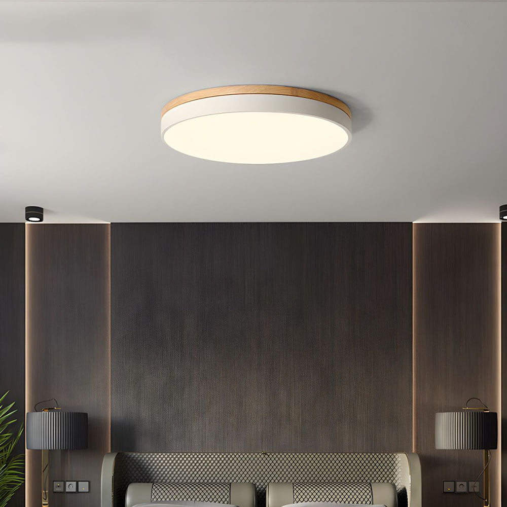 Round Wood Flush Mount LED Ceiling Light 3-Color Dimmable Scandinavian Style for Living Room Bedroom Kitchen | Thomler