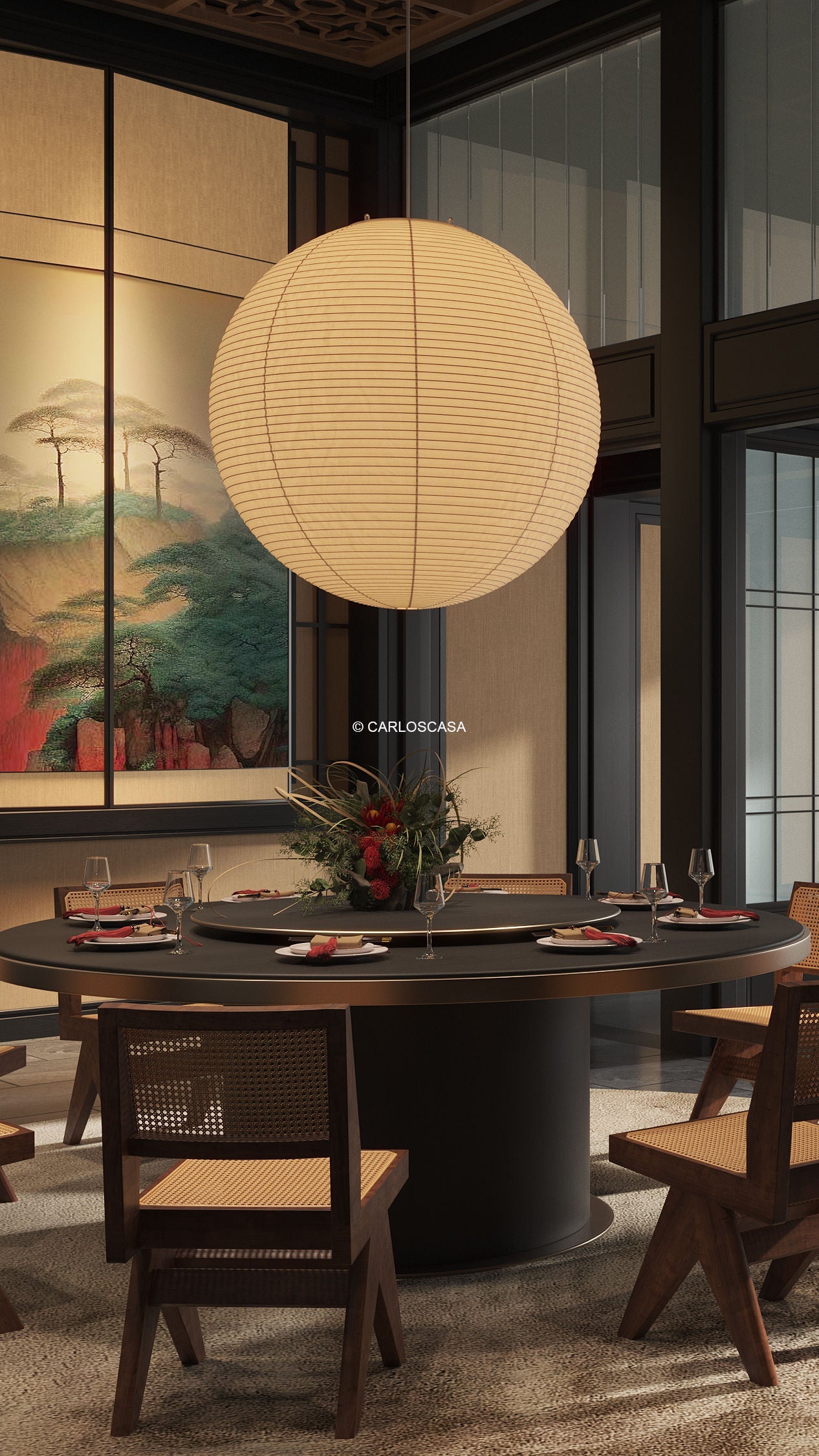 Pendant Lamp Mulberry Paper 15.7 in Adjustable Indoor Ceiling Lighting Modern Dining Room Kitchen Island Hanging Light | Thomler