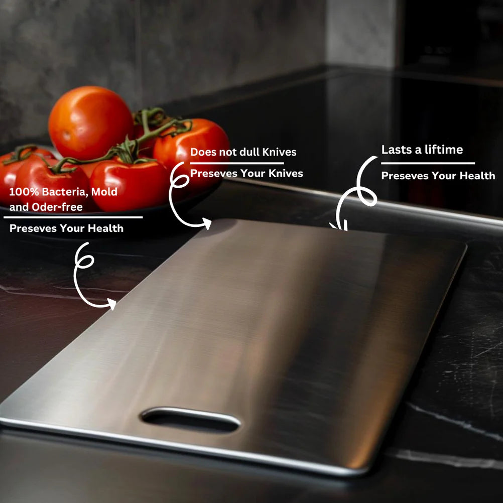 Titanium Cutting Board for Vegetables Meat Fruit Dough | Non-Porous Food Prep Surface Kitchen Counter Worktop | Quick Rinse Hygienic Meal | Thomler