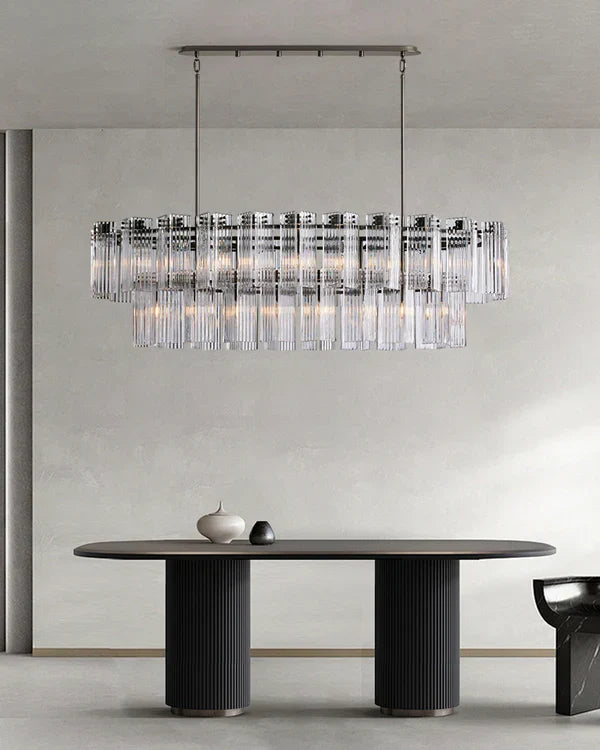 Oval Glass Panel Chandelier with Metal Frame 4-17 Lights Adjustable Height for Dining Room & Entryway | Thomler