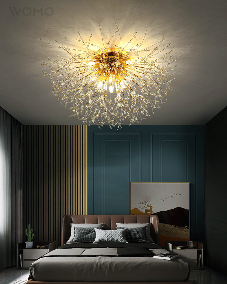 Ceiling Light Metal Crystal 15.7 in Flush Mount Bedroom Hallway Dandelion Design Decorative Lighting | Thomler