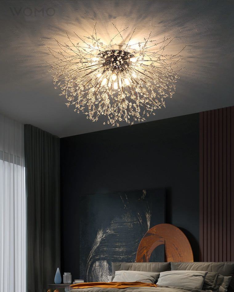 Ceiling Light Metal Crystal 15.7 in Flush Mount Bedroom Hallway Dandelion Design Decorative Lighting | Thomler