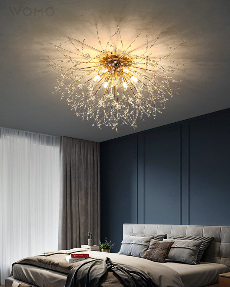 Ceiling Light Metal Crystal 15.7 in Flush Mount Bedroom Hallway Dandelion Design Decorative Lighting | Thomler