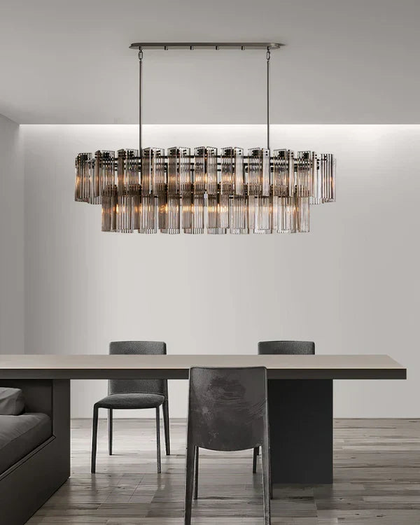 Oval Glass Panel Chandelier with Metal Frame 4-17 Lights Adjustable Height for Dining Room & Entryway | Thomler