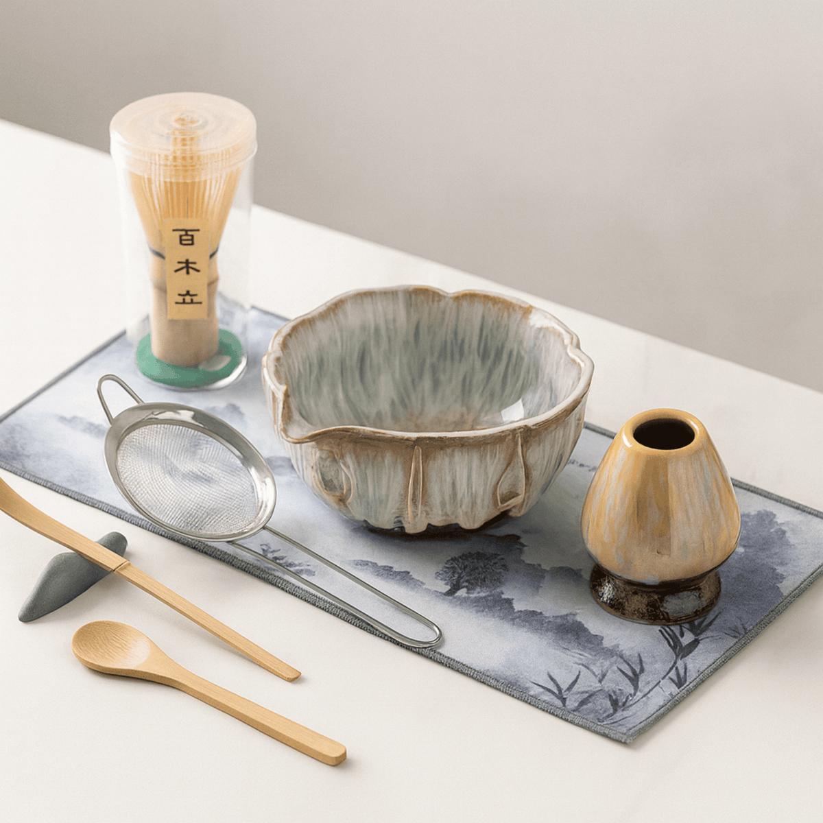 Ceremonial Matcha Tea Set – 8-Piece Handmade Ceramic & Bamboo Collection with Bowl, Whisk & Accessories | Thomler