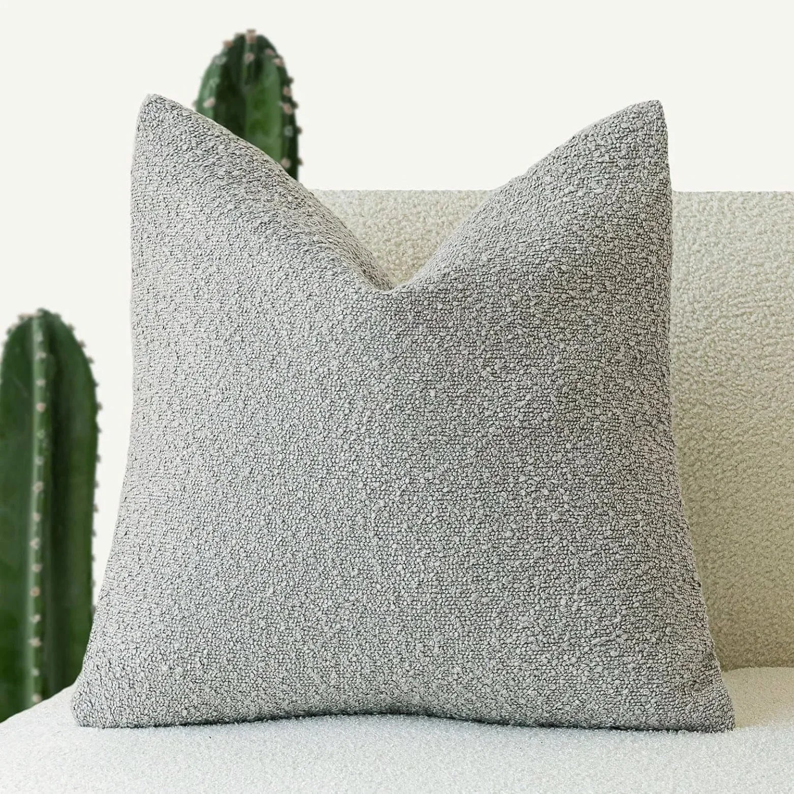 Cushion Cover Bouclé Fabric 45.0 cm x 45.0 cm Neutral Sofa Bed Decorative Throw Pillow Case Minimalist Living Room Accent | Thomler