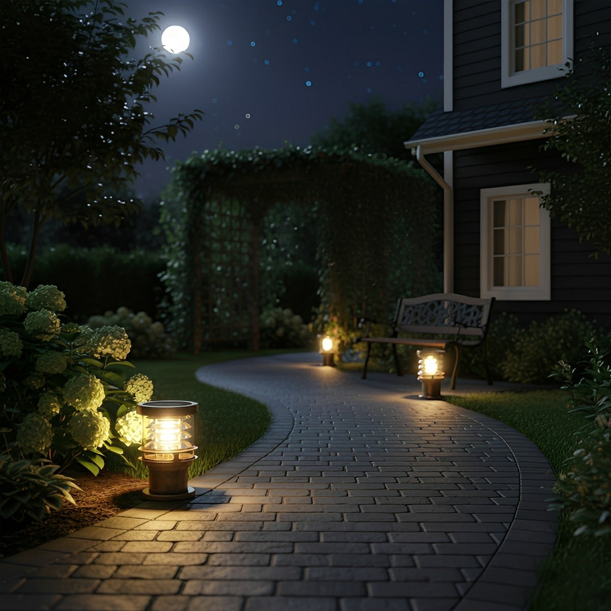 Outdoor Lawn Lamp Die-Cast Aluminum 11.8 in Tiered LED Black Garden Patio Lighting Landscape | Thomler