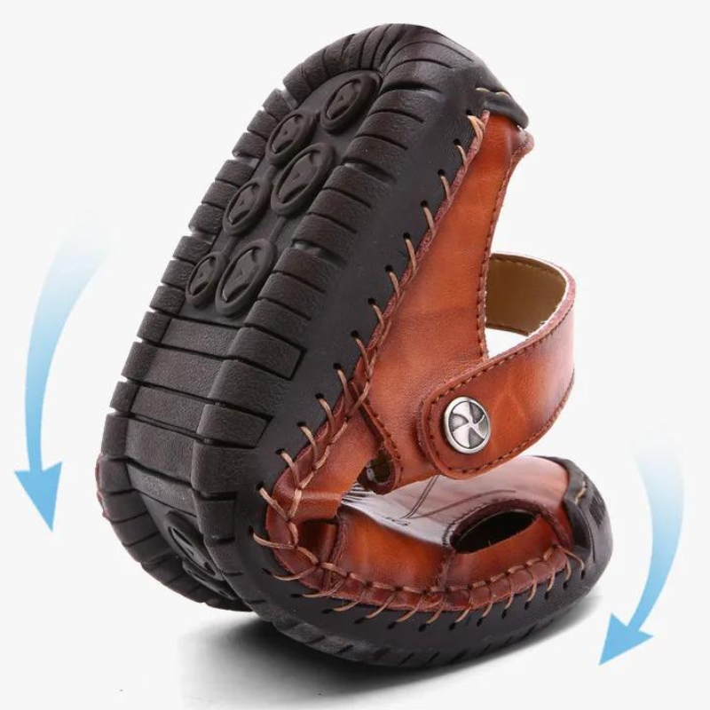 Men's Leather Slide Sandals – Closed Toe Slip-On with Orthopedic Support & Non-Slip Sole for Summer, Casual Wear, Travel & Vacation | Thomler