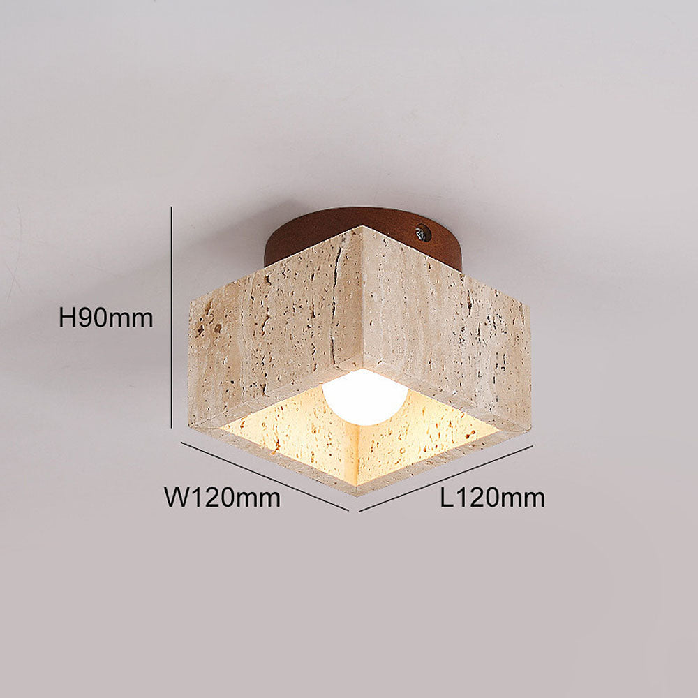 Ceiling Lamp Travertine Stone Solid Wood 25.0 cm Beige Hallway Bedroom Living Room Soft Ambient Lighting | Thomler