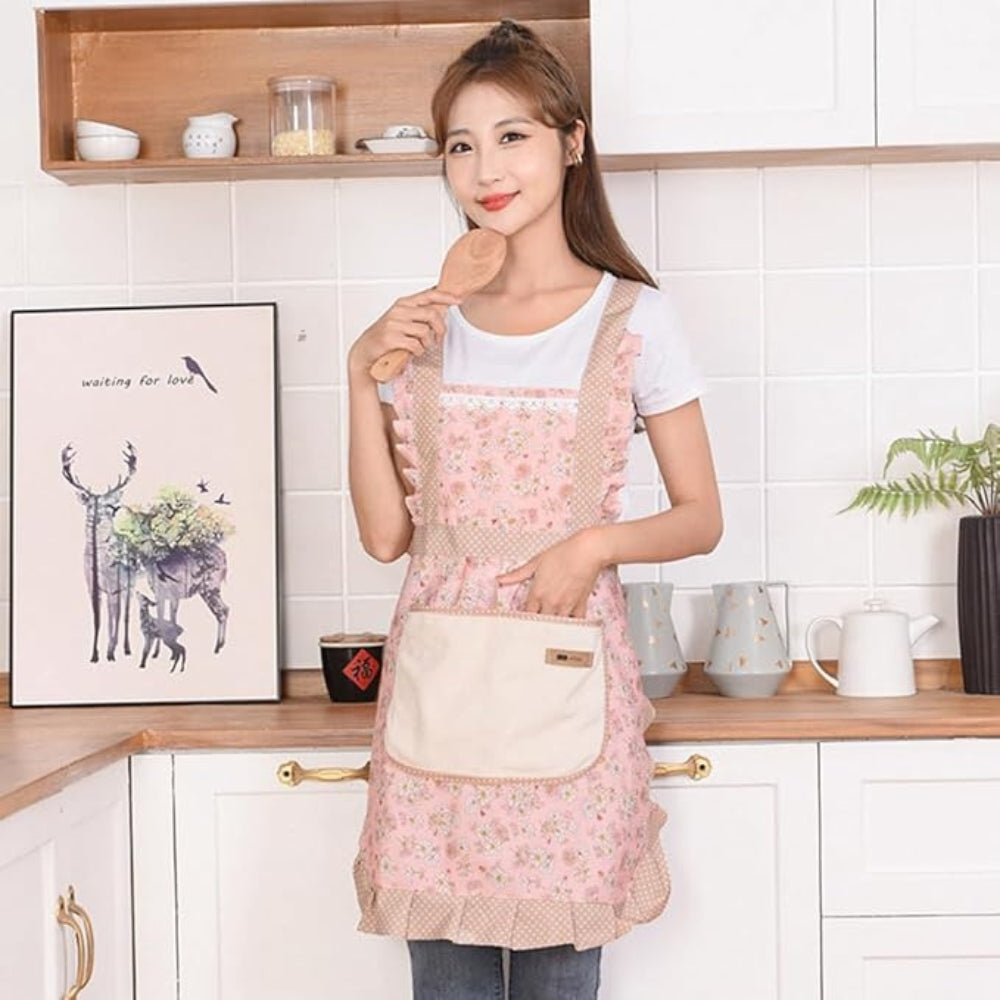 Floral Cotton Kitchen Apron with Pockets – Waterproof & Oil-Resistant for Cooking, Baking & Everyday Meal Prep | Thomler
