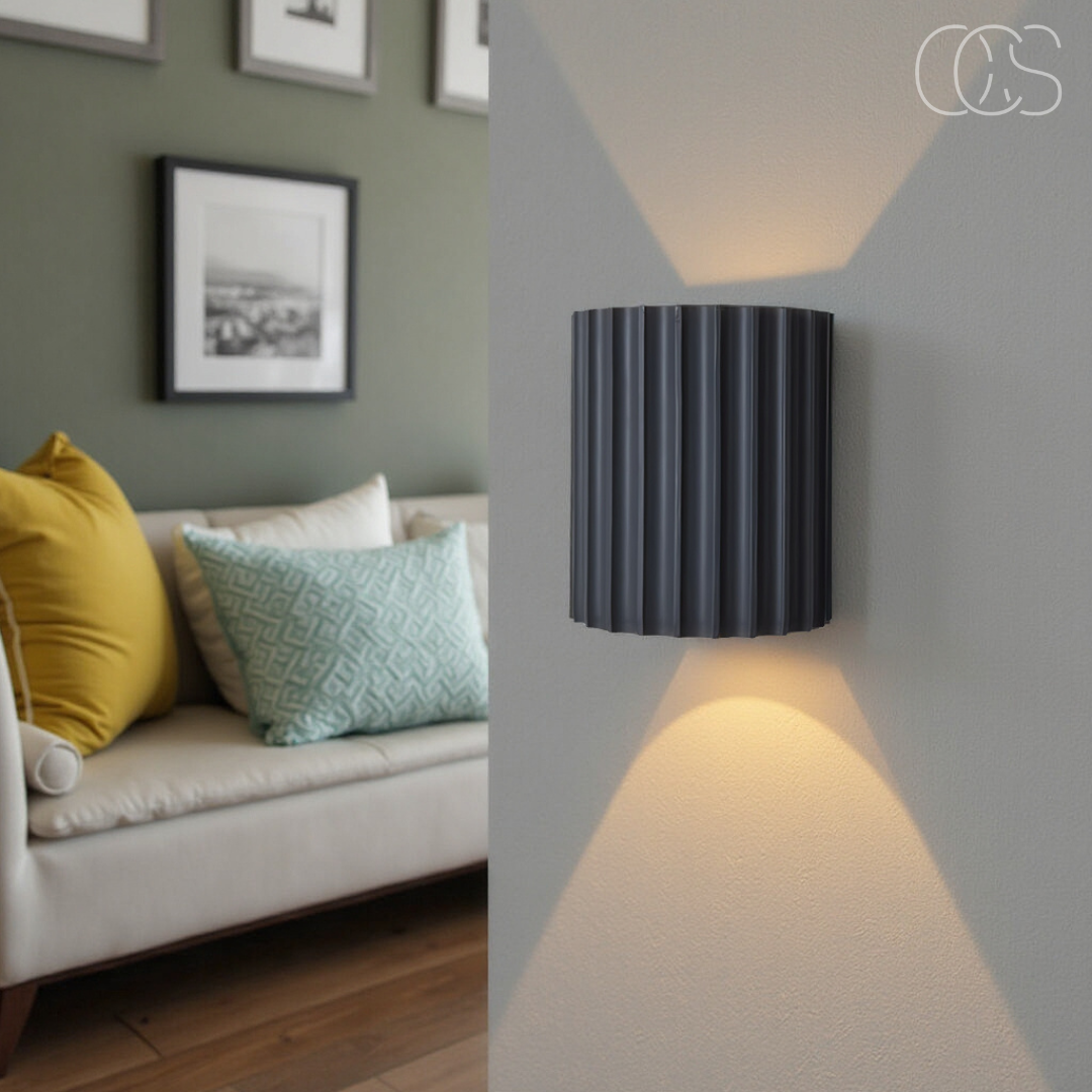 Ridged Round LED Wall Sconce with Warm Ambient Up & Down Light for Hallway, Bedroom & Living Room | Modern Minimalist Design in Four Earth | Thomler