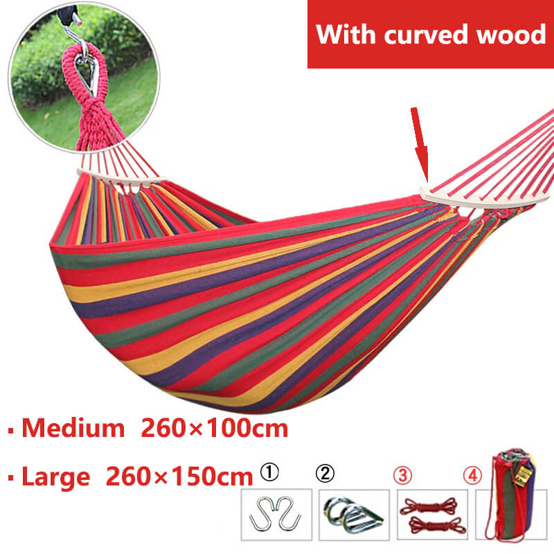 Hammock Cotton Blend 260.0 cm Portable Garden Balcony Camping Relaxation Swing Bed With Storage Bag Anti Tilt Design | Thomler