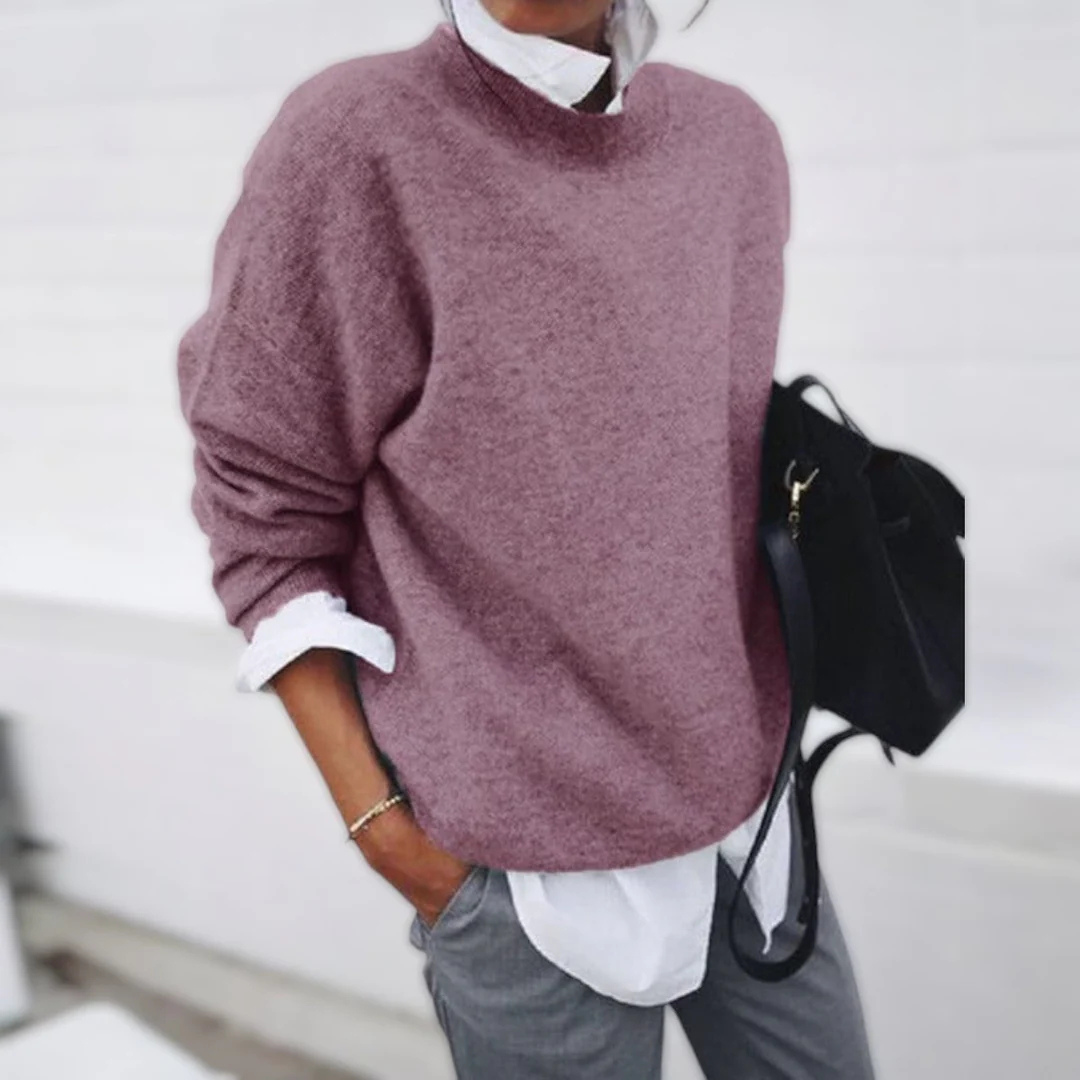 Women's Relaxed Pullover Sweater in Soft Polyester – Crew Neck Long Sleeve Casual Top for Everyday Comfort & Layering Year-Round | Thomler