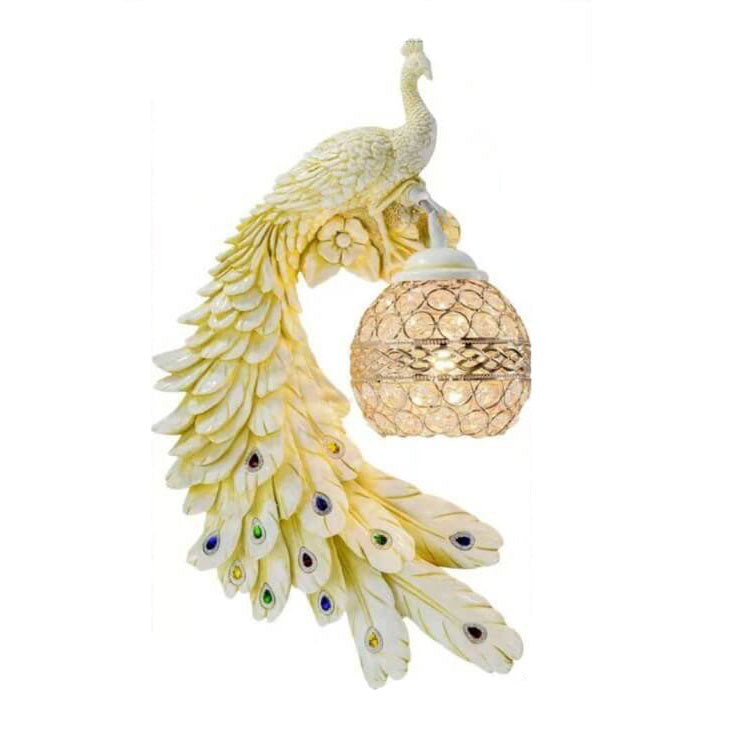 Wall Lamp Resin Peacock Crystal Shade 30.0 cm Multicolour Art Deco Bedroom Hallway Decorative Lighting Fixture | Thomler
