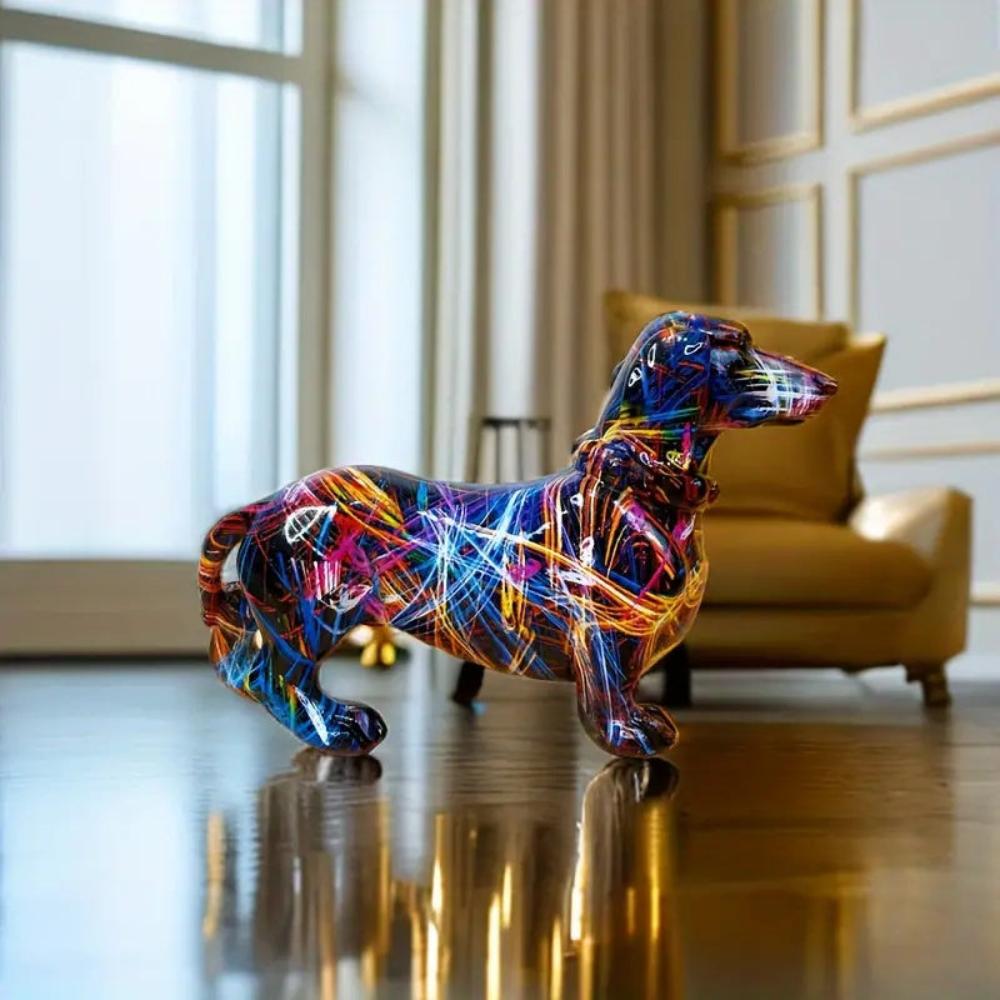 Dog Figurine Resin Multicolour Decorative Dachshund Living Room Desk Bookshelf Sculpture Modern Home Accent | Thomler