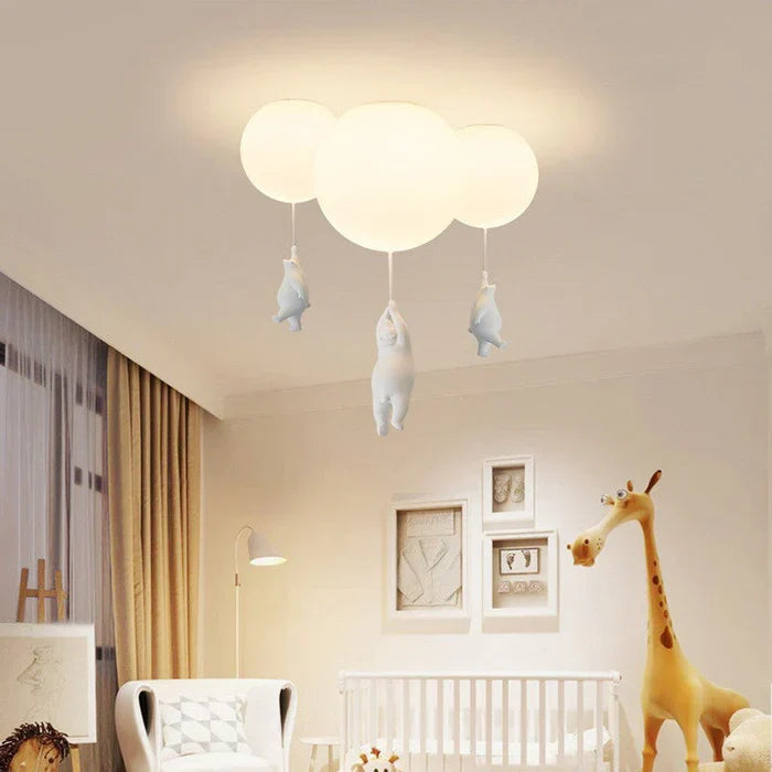 Kids Ceiling Light Nursery Bear Balloon Pendant LED Lamp Bedroom Playroom Decor Warm White Glow Animal Theme Hanging Fixture | Thomler