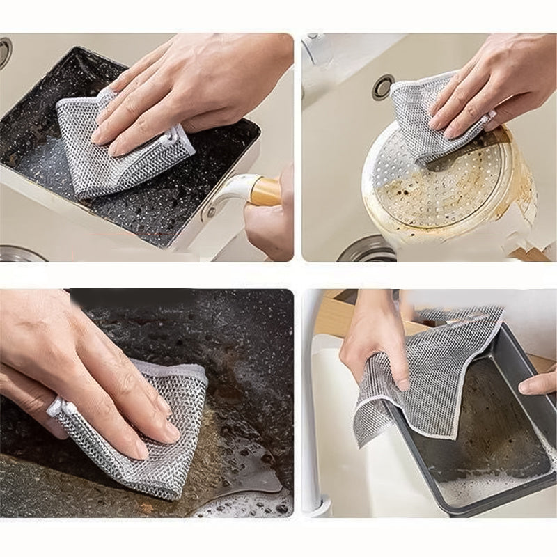Cleaning Cloth Metal Mesh 20.0 cm Silver Kitchen Grease Removal Scouring Pad Reusable Scrub Cloth For Pans Grills Stovetops | Thomler