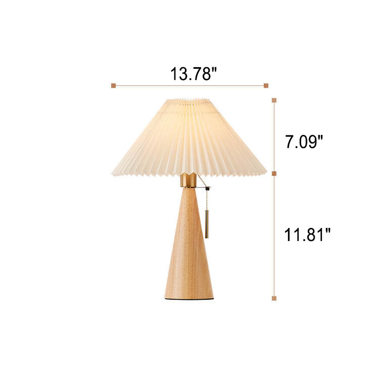 Table Lamp Wood Pleated Fabric Shade 35.0 cm Japanese Bedroom Living Room Dimmable Bedside Reading Light | Thomler
