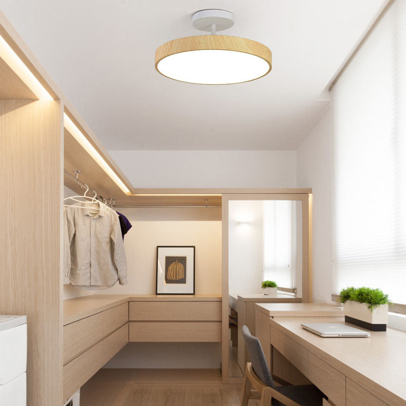 12 in Round Zen Ceiling Light with Wood-Look Frame & LED Glow for Bedroom Living Room | Thomler