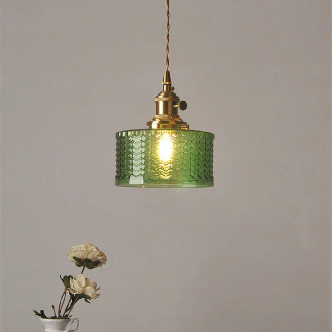 Pendant Light Ribbed Glass E27 Green Adjustable 150.0 cm Dining Room Kitchen Island Hanging Ceiling Lamp | Thomler