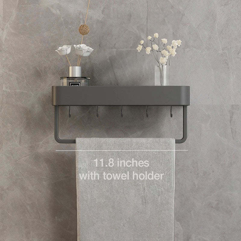 Bathroom Shelf Aluminium 30.0 cm Grey Self Adhesive Shower Wall Organiser With Towel Holder Floating Storage Rack | Thomler