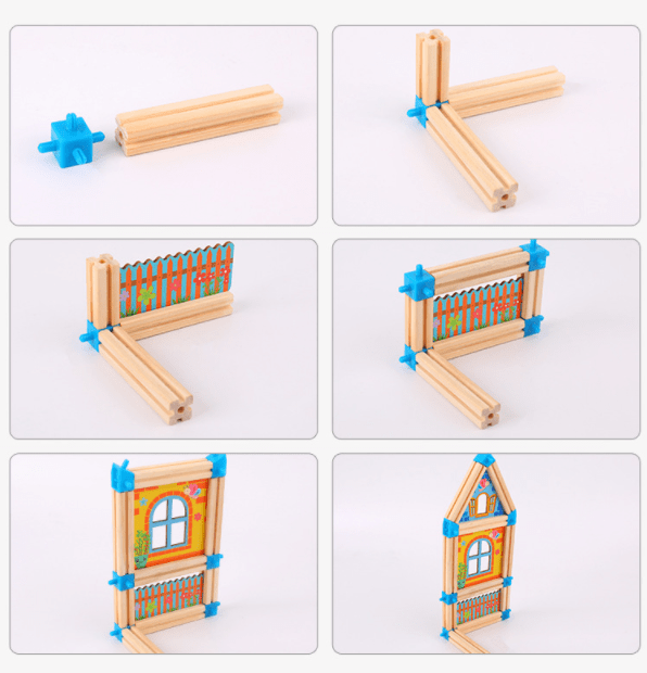 Wooden Modular Dollhouse Construction Set – Creative Building Activity for Kids Age 2+ with Architectural Pieces, Doors & Windows | Thomler