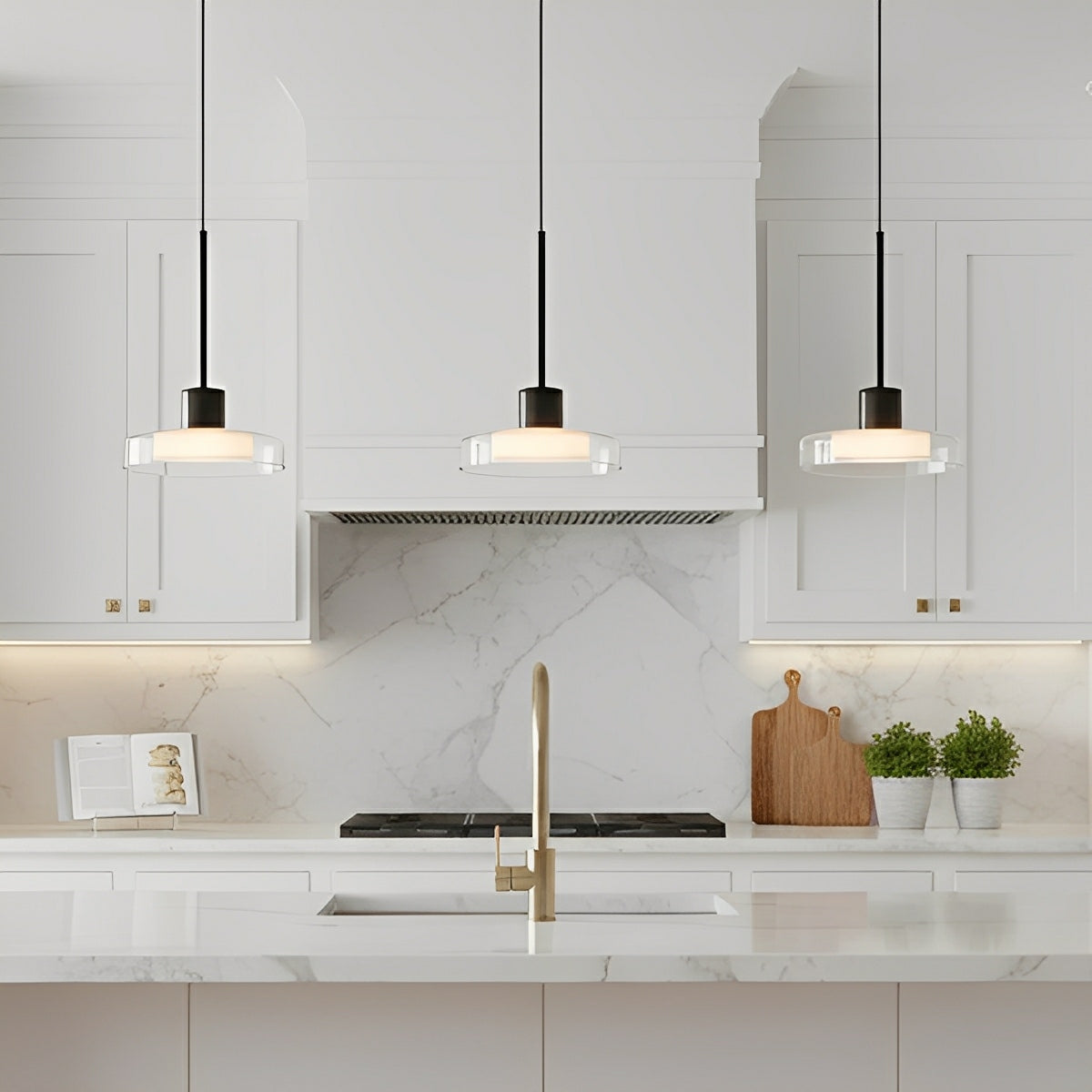 Pendant Light Glass 80.0 cm Black Kitchen Island Dimmable Dining Room Hanging Ceiling Lamp | Thomler
