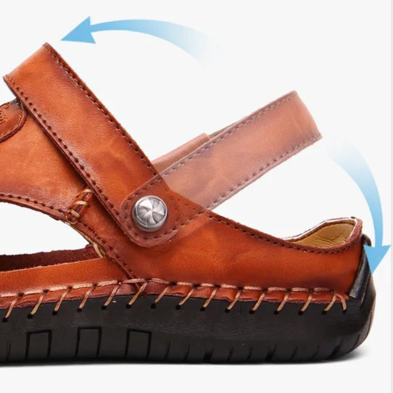 Men's Leather Slide Sandals – Closed Toe Slip-On with Orthopedic Support & Non-Slip Sole for Summer, Casual Wear, Travel & Vacation | Thomler