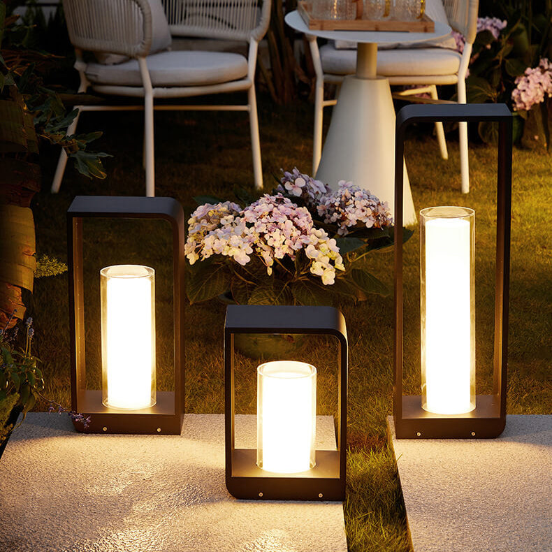 Outdoor Cube Post Light Black Steel LED Garden Pathway Stake for Yard Patio Walkway Deck Solar & Hardwired | Thomler