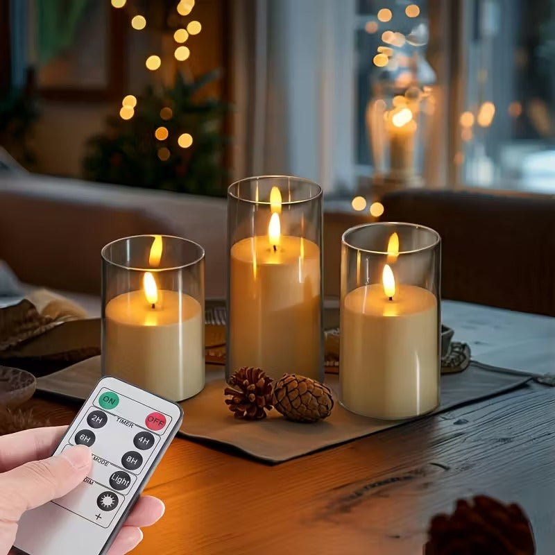 LED Candle Glass Smoke Finish Remote Control Indoor Mood Lighting Flameless Table Decoration Set | Thomler