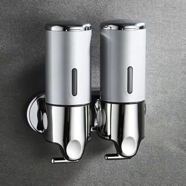 Wall Mount Soap Dispenser with Push Pump - Stainless Steel Liquid Holder for Shampoo, Lotion & Hand Wash in Bathroom, Kitchen, Shower | Thomler