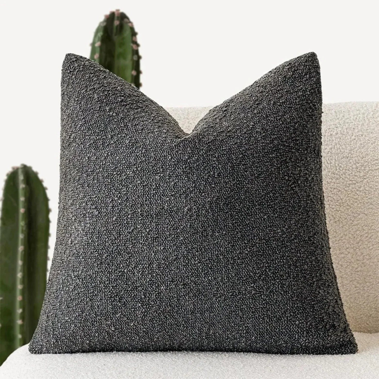 Cushion Cover Bouclé Fabric 45.0 cm x 45.0 cm Neutral Sofa Bed Decorative Throw Pillow Case Minimalist Living Room Accent | Thomler