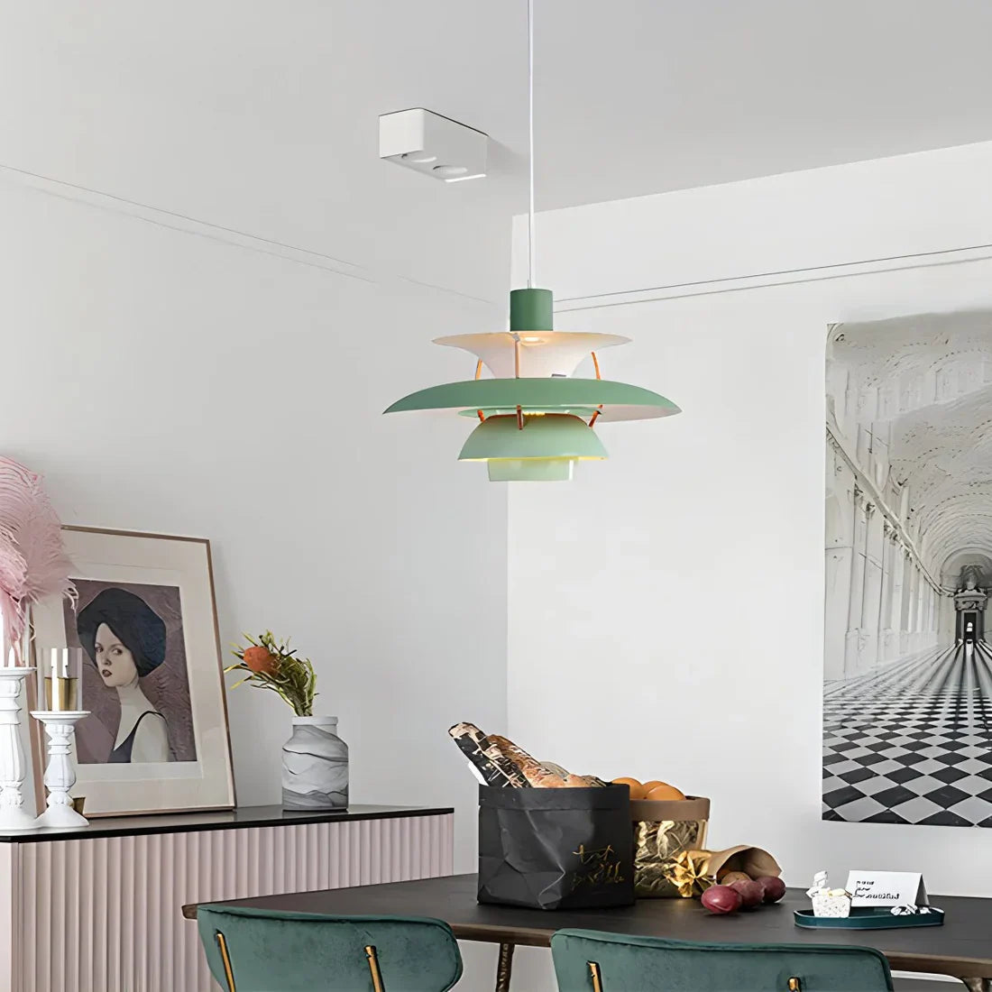 Pendant Light Alloy E27 Green Dining Room Scandinavian Layered Ceiling Hanging Living Room Ambient Lighting | Thomler