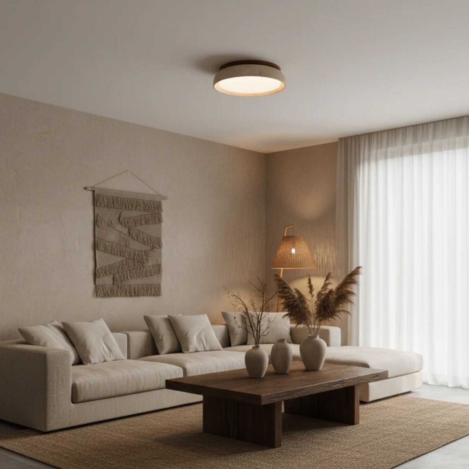 Ceiling Lamp Travertine Wood Integrated LED 3000K Beige Low Ceiling Hallway Bedroom Lighting Scandinavian Flush Mount | Thomler