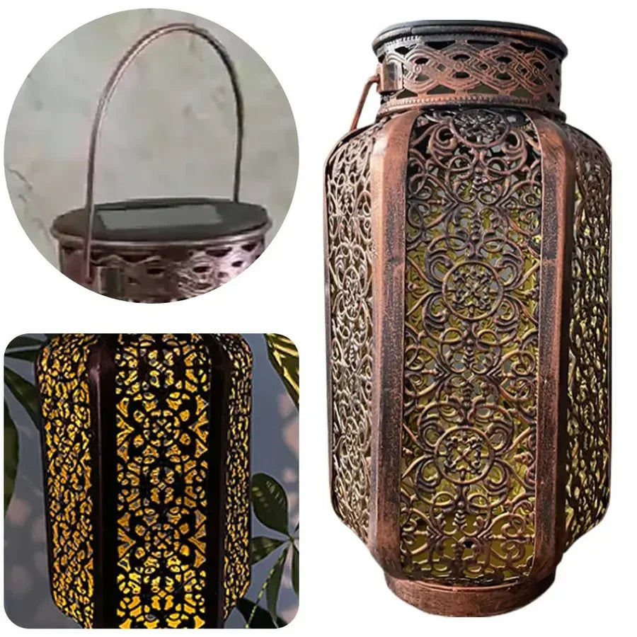 Solar Lantern Iron 23.5 cm (9.3") Copper Garden Patio Moroccan Outdoor Light Decorative Hanging Lighting | Thomler