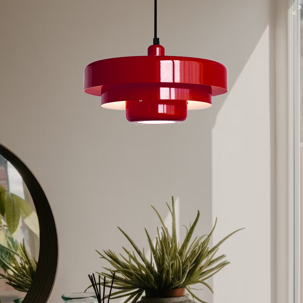 Round Metal Pendant Light 14-Inch Industrial Farmhouse Ceiling Fixture for Kitchen Island Dining Room Bedroom E26 Socket Green Orange | Thomler