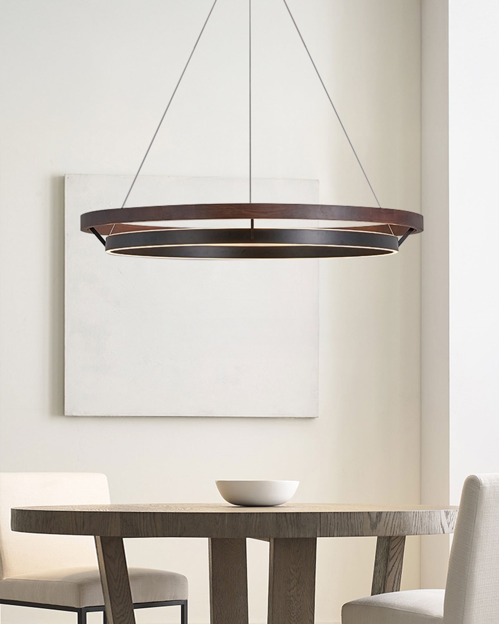 Pendant Light Wood Ring 60.0 cm (23.6") LED Dining Room Adjustable Hanging Ceiling Chandelier Modern Farmhouse Kitchen Island | Thomler