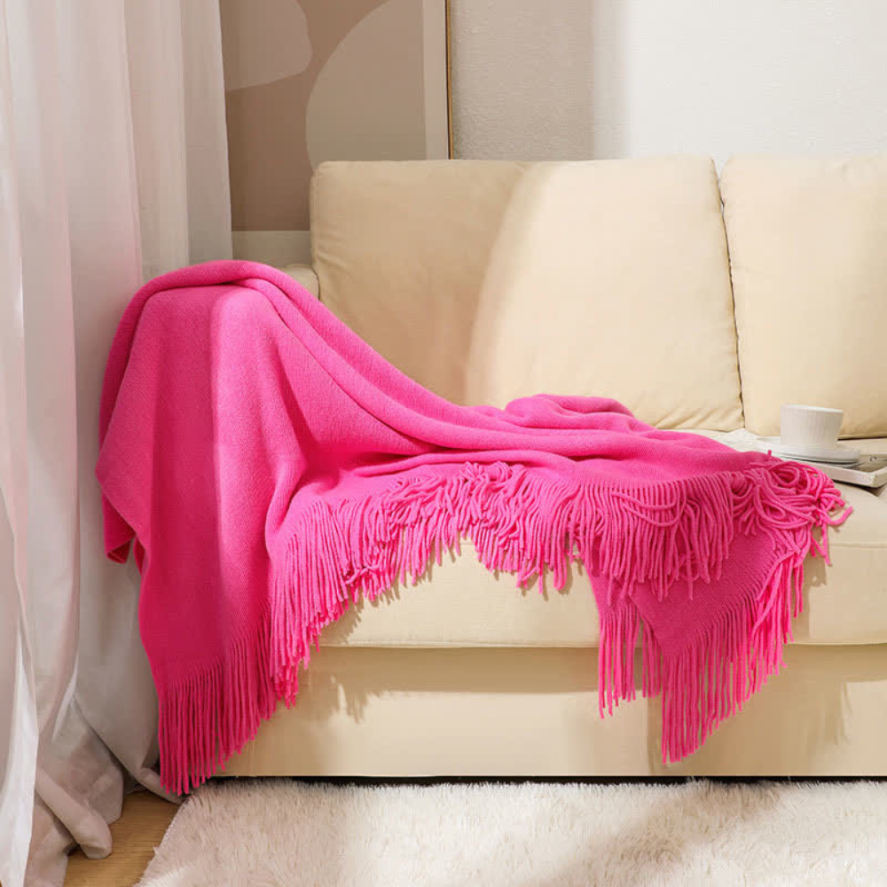 Heavyweight Textured Throw with Fringe Detail – Premium Acrylic Weave for Sofas, Beds & Outdoor Use | Thomler