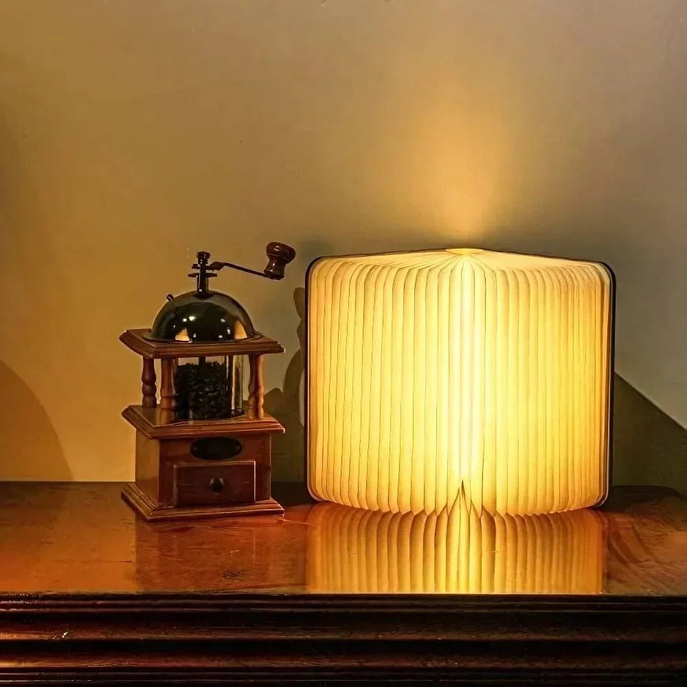 Rechargeable Book Lamp with 360° Foldable Design – USB Wood Finish LED Reading Light for Desk, Nightstand & Travel – 3 Brightness | Thomler
