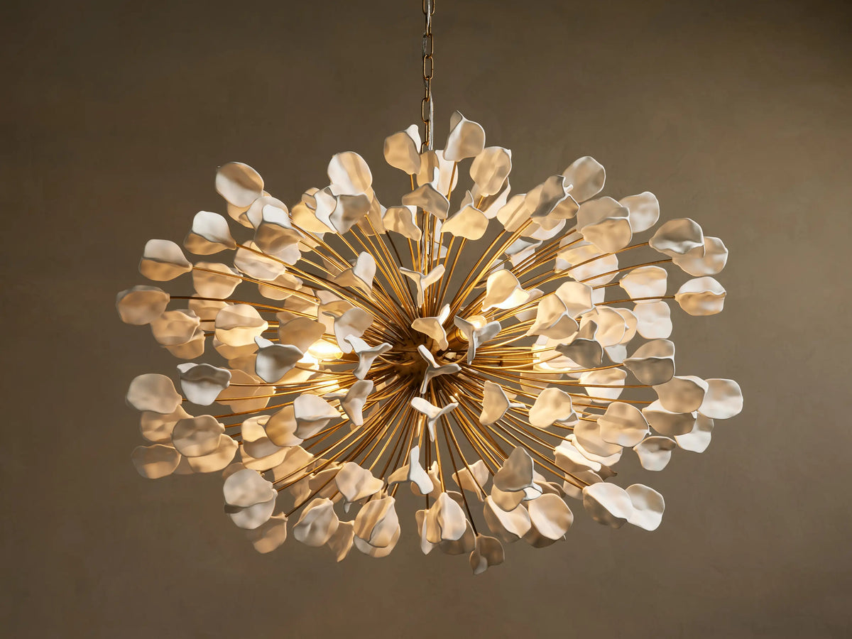 Ceramic Petal Chandelier with Leaf-Cluster Design 5-Light Fixture 42-Inch Round Dimmable Hanging Lamp for Dining Room & Entryway | Thomler