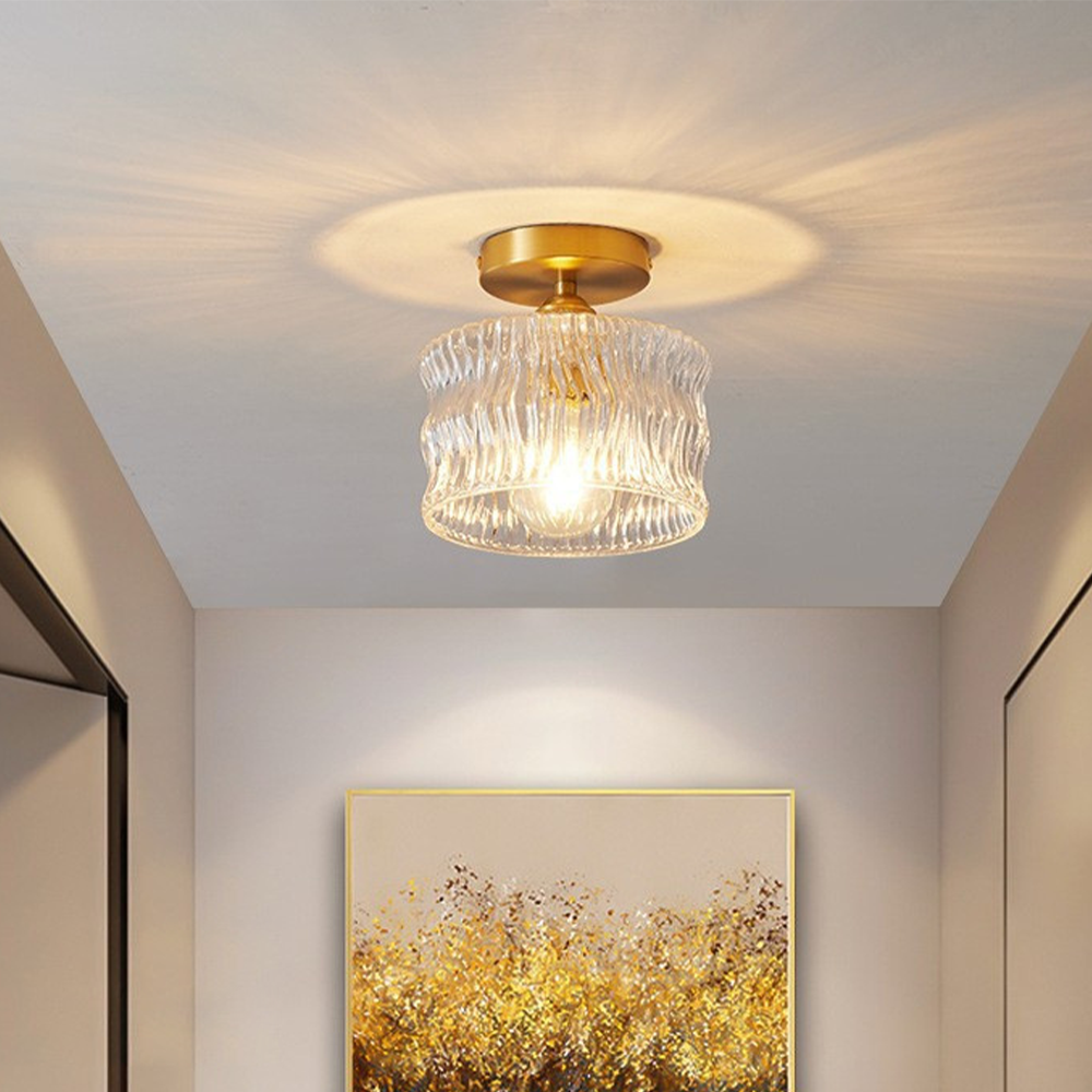 Ceiling Light Glass E27 Gold Hallway Bedroom Living Room Compact Flush Mount Fixture | Thomler